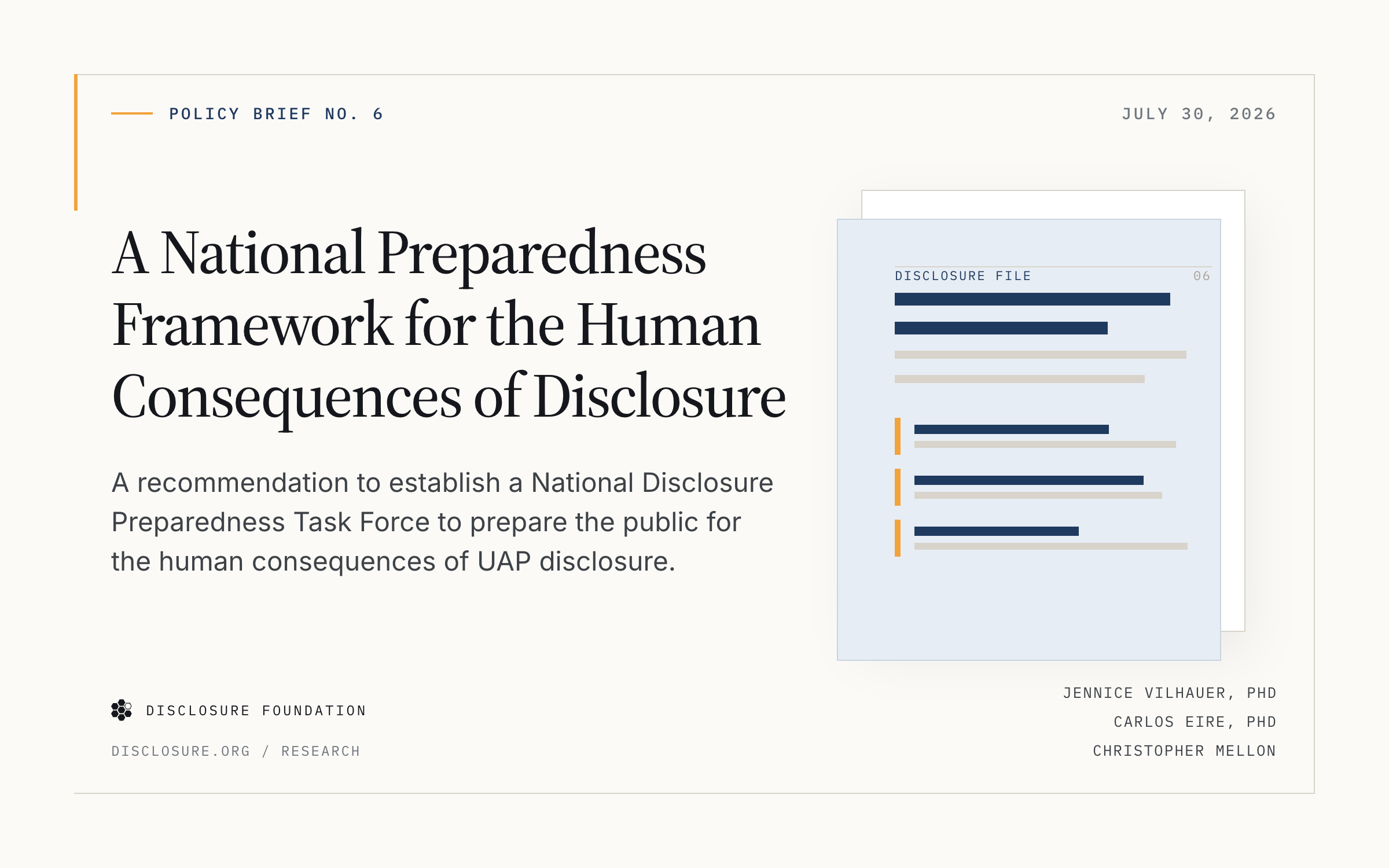 A National Preparedness Framework for the Human Consequences of Disclosure