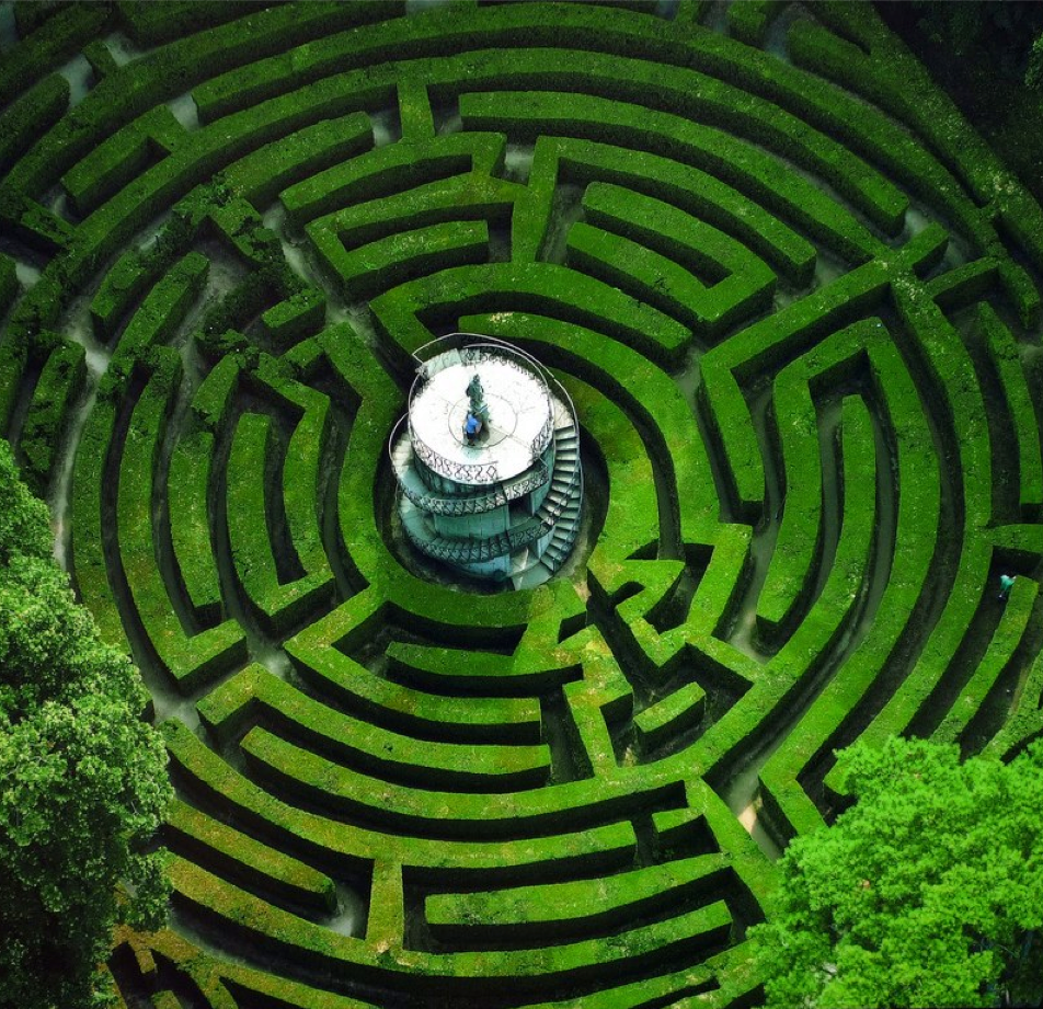 Aerial view of a hedge maze